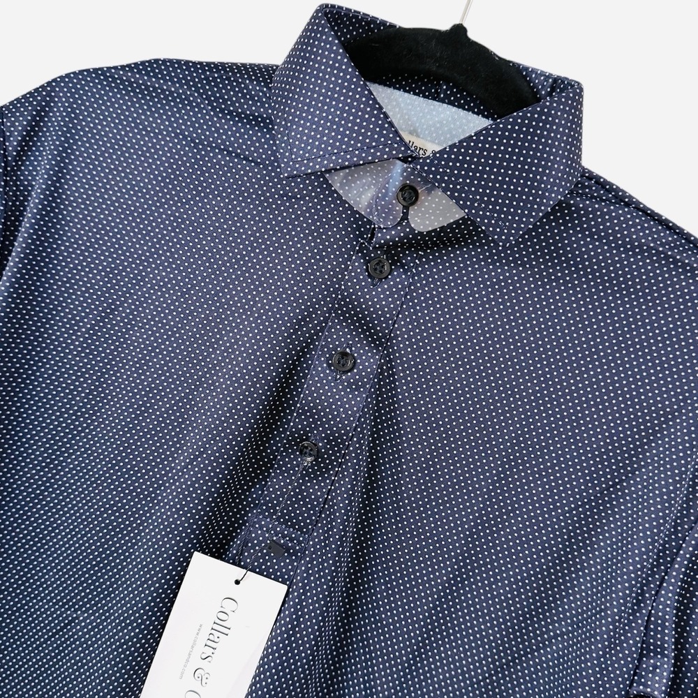 Collars and Co‎ Dress Collar Polo Shirt Mens Small Blue White Polka Dot Golf New
